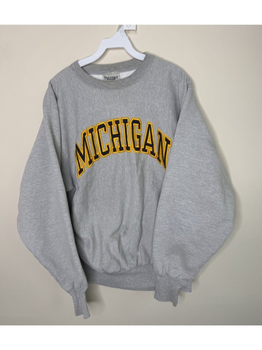 Vintage 90s Michigan Stitched Crewneck Sweatshirt Distressed Heavyweight